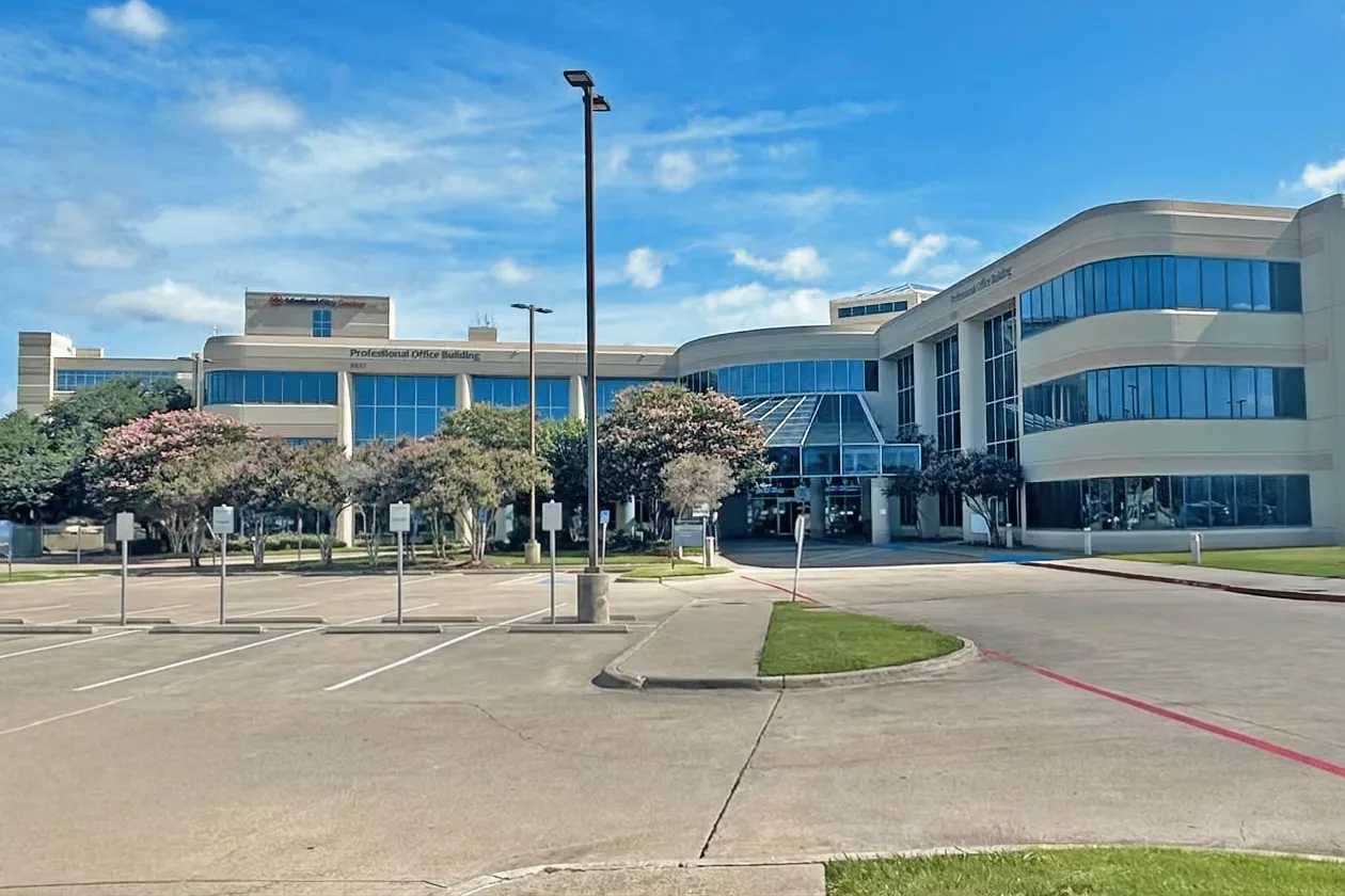 The Professional Office Building at 3537 S I-35 E in Denton, with its glass-canopy main entrance